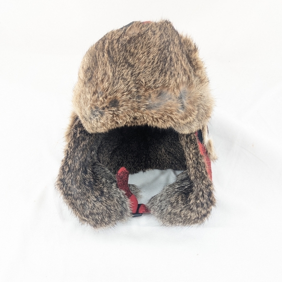 Crown Cap Fur Winter Trapper Hat 100% Rabbit Fur Wool Buffalo Check Size Medium - Picture 5 of 8